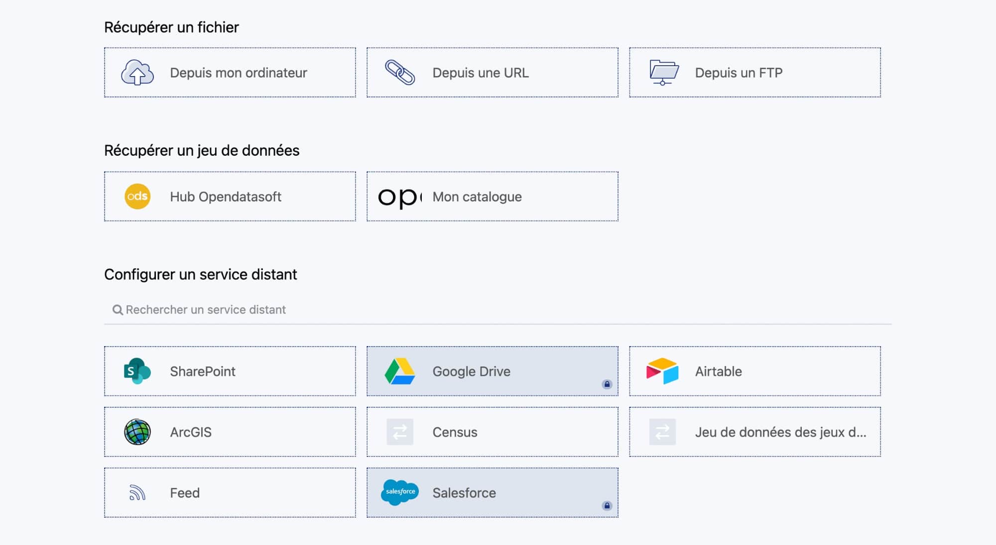 Sharepoint Google Drive connections plateforme opendatasoft